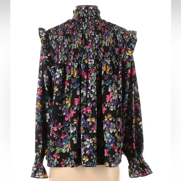 FRENCH CONNECTION Alianna Black Ruffled Floral Blouse Long Sleeve Size Small S - Picture 3 of 6